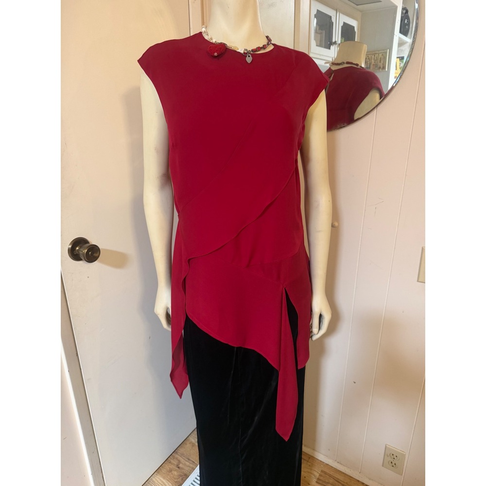 Nicole Miller Artlier Raspberry Artsy Asymmetrical Silk Slvls Draped Tunic M
